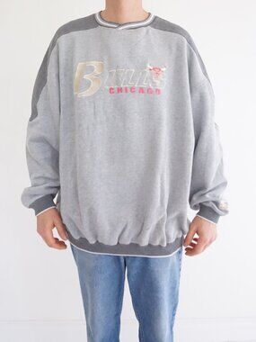 Vintage Starter Grey Chicago Bulls NBA Basketball Spellout Sweatshirt Mens XXL